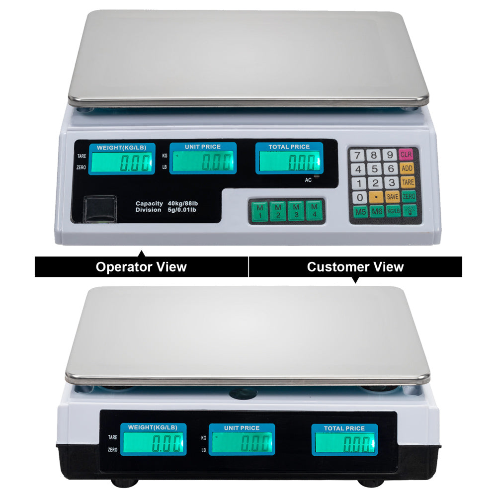 ACS-30 40kg/5g Digital Price Computing Scale for Vegetable US Plug Silver & White