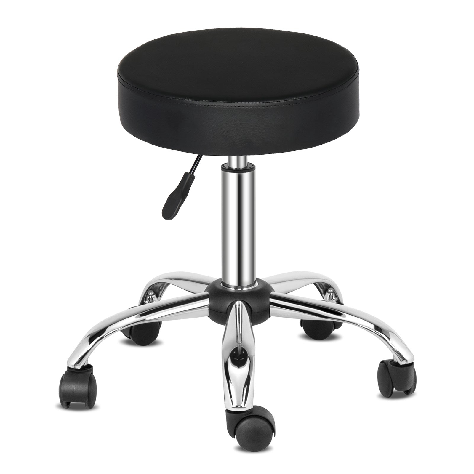 Semi PU Leather Nylon Wheel 300lbs Round Stool Plating Five-Star Feet Technician Stool Black RT