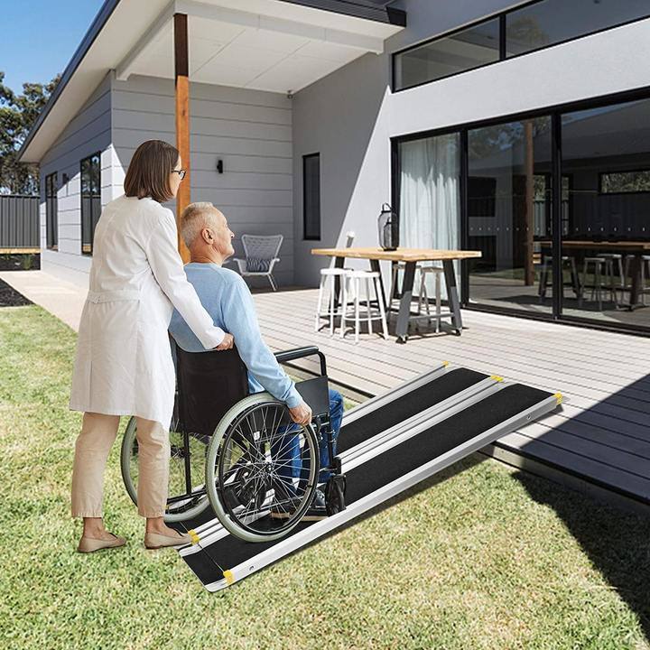 Bosonshop 7Ft Portable Wheelchair Ramp Aluminum(19LBS), Retractable, Lightweight, Skidproof PVC Carpeted, for Doorways, Stairs, Mobility Scooter, Porc