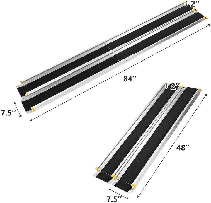 Bosonshop 7Ft Portable Wheelchair Ramp Aluminum(19LBS), Retractable, Lightweight, Skidproof PVC Carpeted, for Doorways, Stairs, Mobility Scooter, Porc