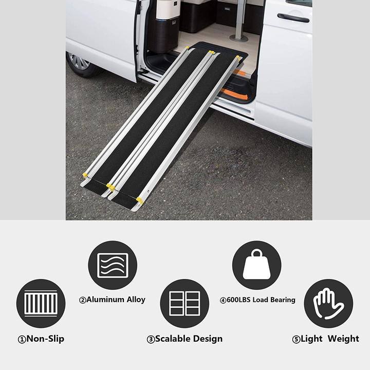 Bosonshop 7Ft Portable Wheelchair Ramp Aluminum(19LBS), Retractable, Lightweight, Skidproof PVC Carpeted, for Doorways, Stairs, Mobility Scooter, Porc