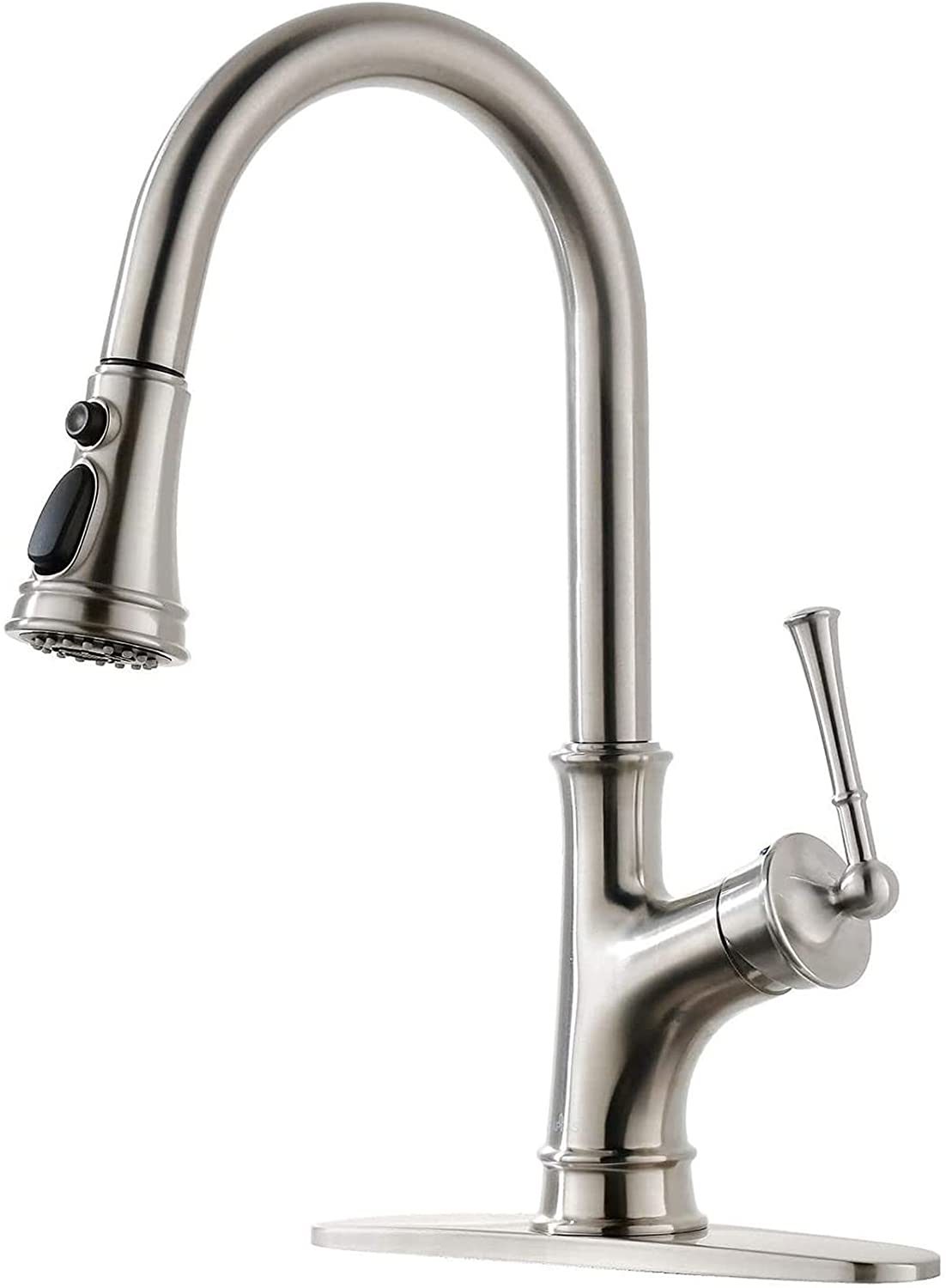APPASO Black Kitchen Faucet with Pull Down Sprayer Head - Single Handle High Arc Single Hole Pull Out Kitchen Sink Faucets with Deck Plate;  Matte Black