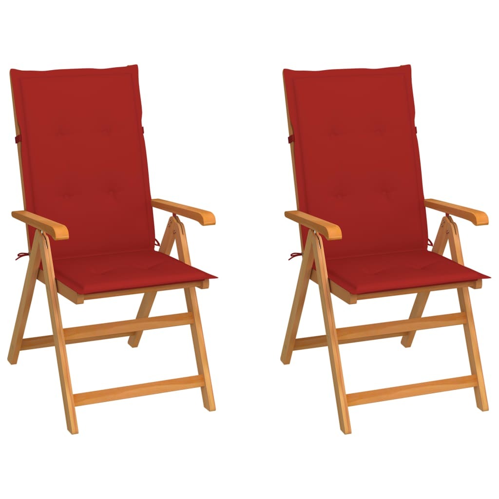 Patio Chairs 2 pcs with Red Cushions Solid Teak Wood