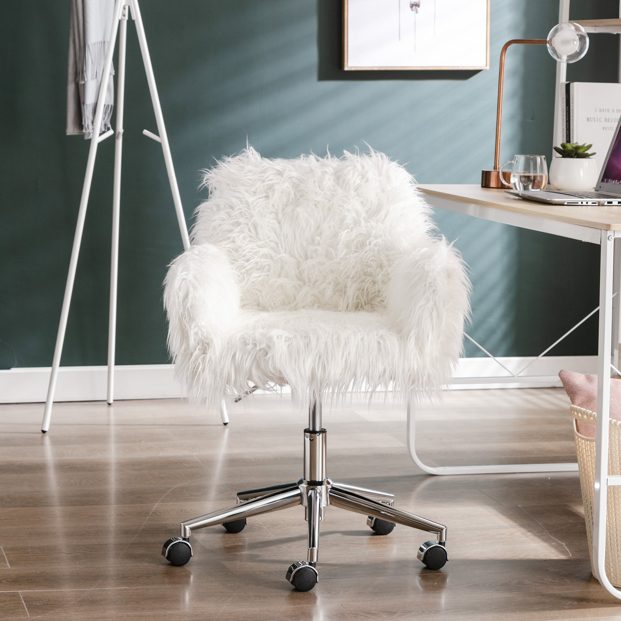 Modern Faux fur home office chair; fluffy chair for girls; makeup vanity Chair