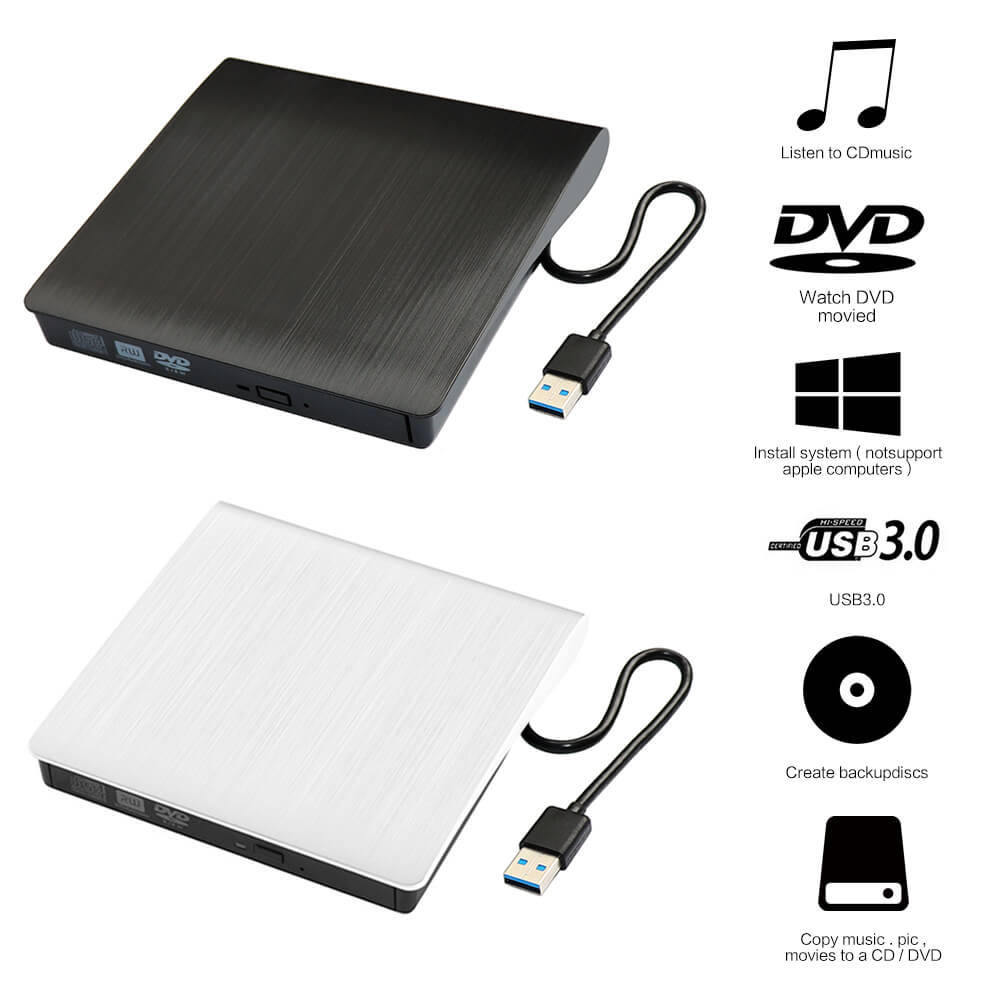 Slim External USB 3.0 DVD RW CD Writer Drives Burner Reader Player PC Laptop Mac