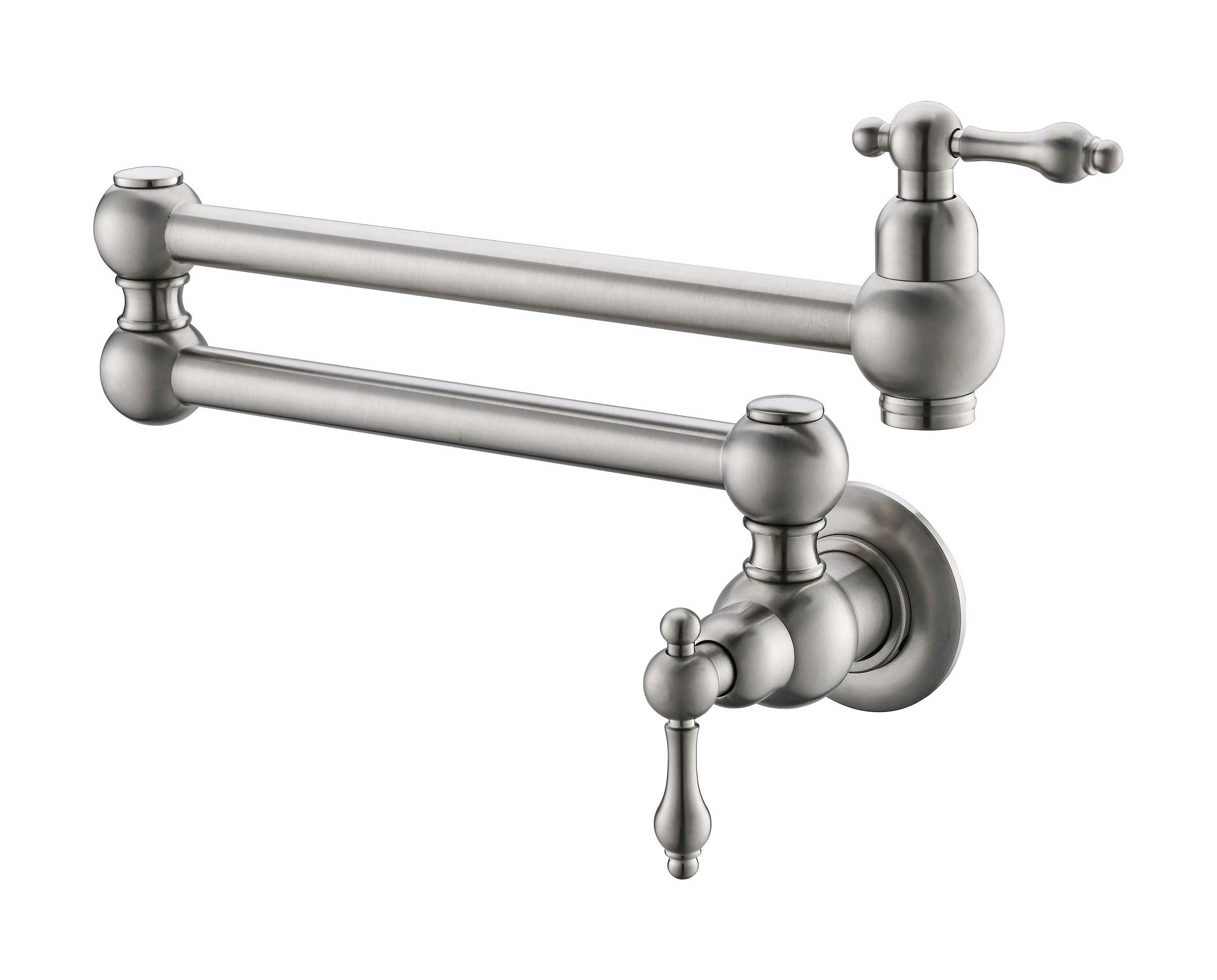 Pot Filler Faucet Wall Mount; with Double Joint Swing Arms Brushed Nickel