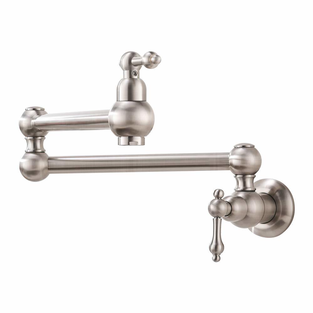 Pot Filler Faucet Wall Mount; with Double Joint Swing Arms Brushed Nickel