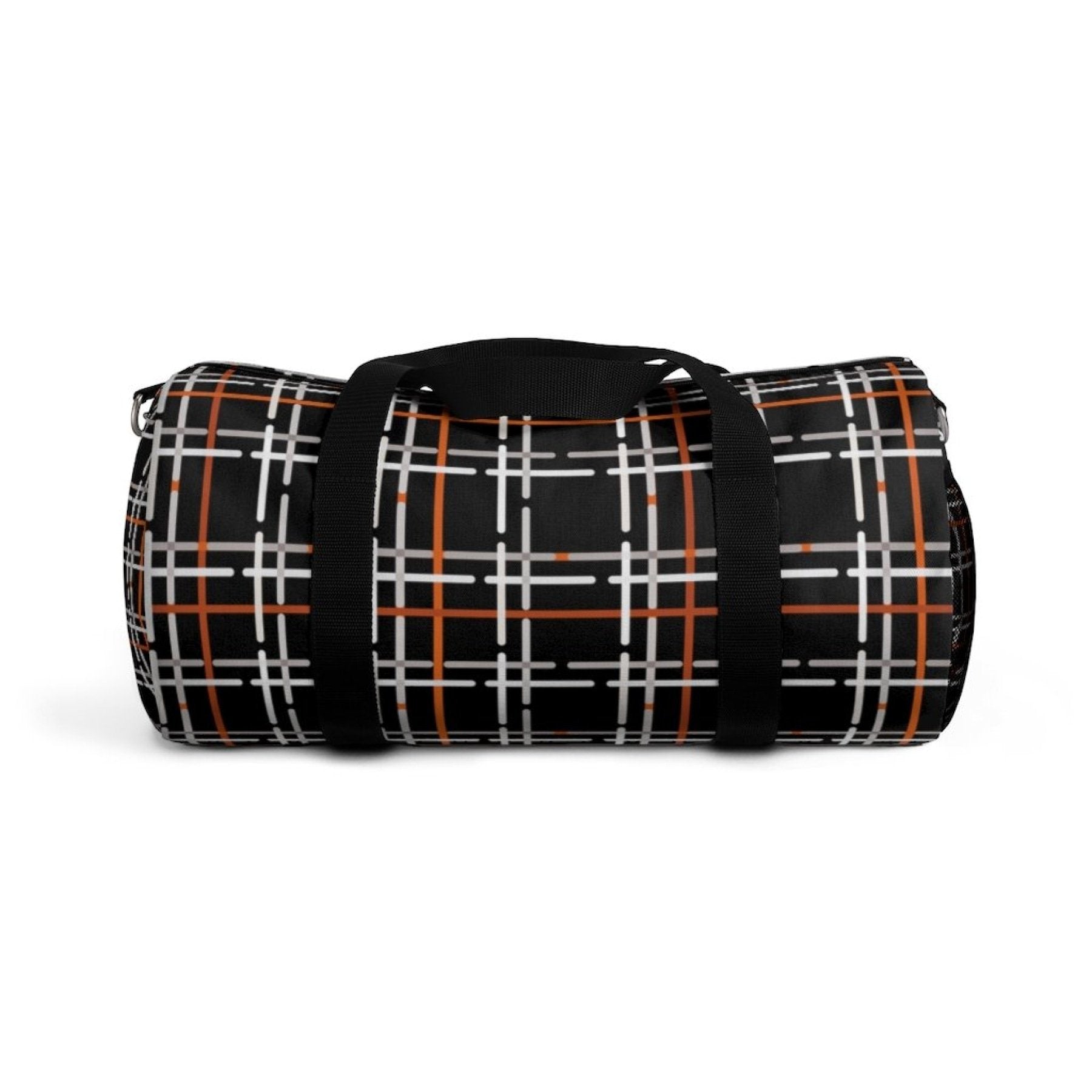 Duffel Bags, Black And Orange Tartan Style Bag