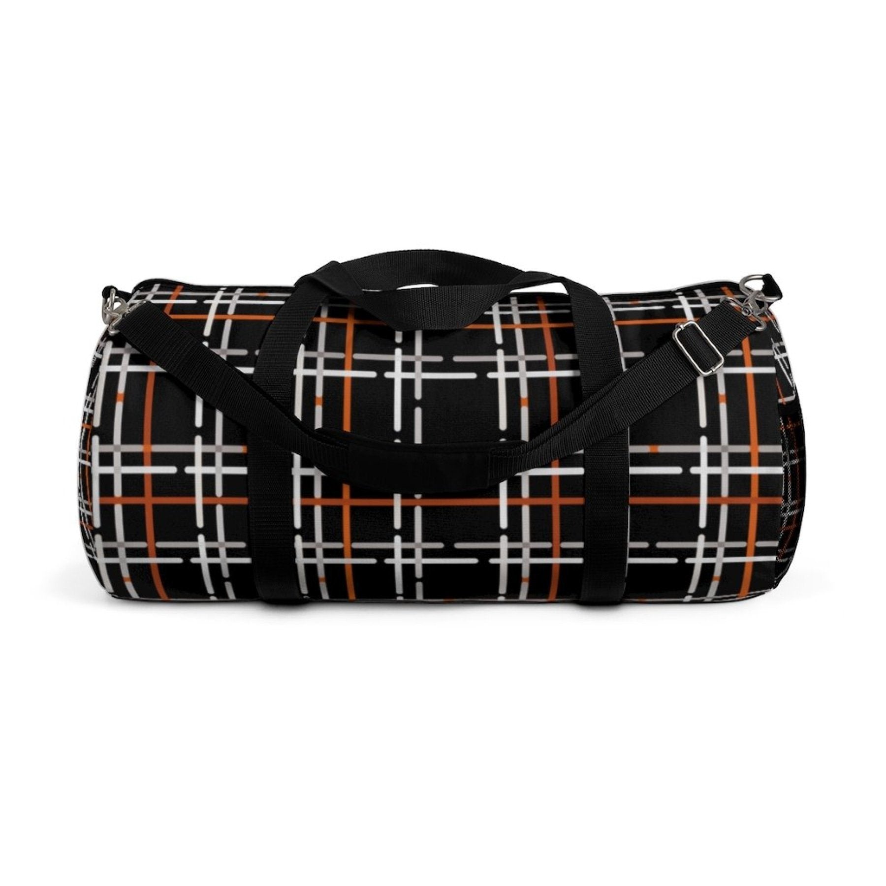 Duffel Bags, Black And Orange Tartan Style Bag