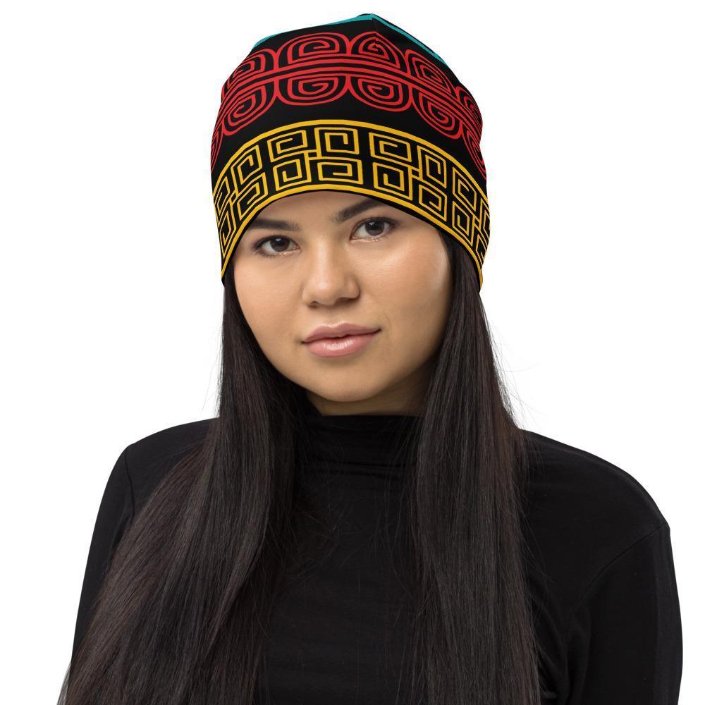 Beanie, Stretchy Double-Layered Geometric Multicolor Black - Unisex