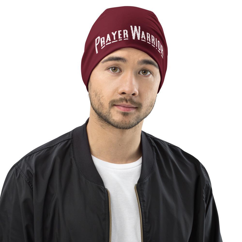 Beanie, Stretchy Double-Layered Prayer Warrior Cap - Burgundy WT / Unisex