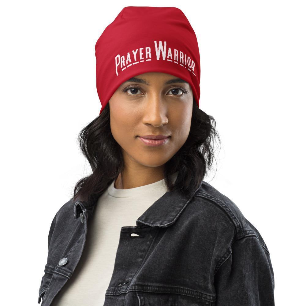 Beanie, Stretchy Double-Layered Prayer Warrior Cap - Red WT / Unisex