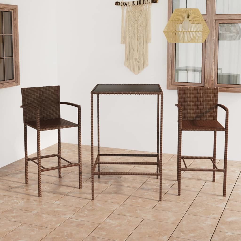 3 Piece Patio Bar Set Poly Rattan Brown