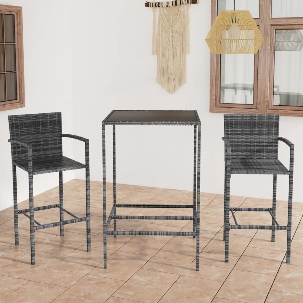 3 Piece Patio Bar Set Poly Rattan Gray