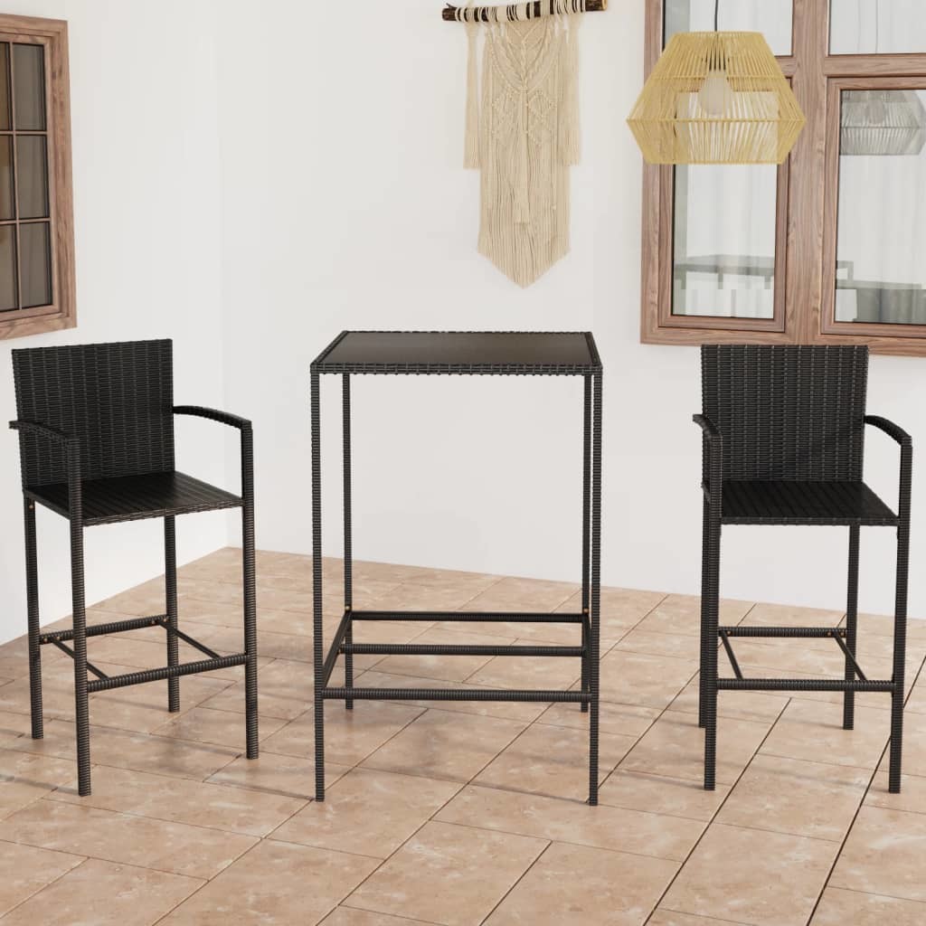 3 Piece Patio Bar Set Poly Rattan Black