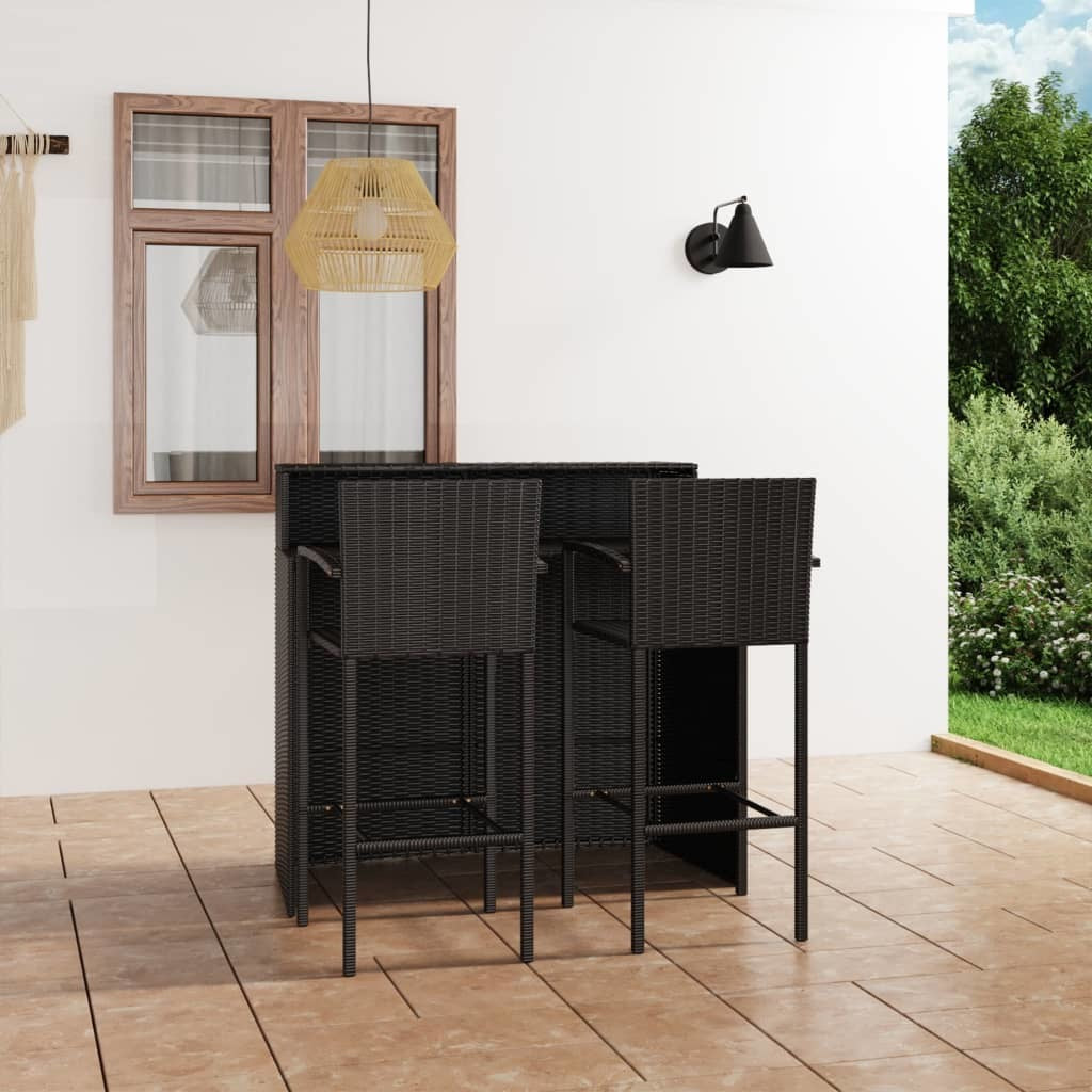 3 Piece Patio Bar Set Black