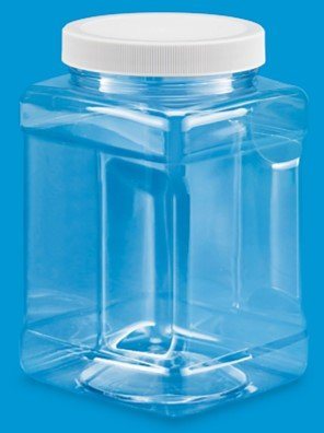 Clear Food Grade PET Plastic Square Grip Storage Jar w/ Cap - 64 Fluid Ounces (7-8 Cup Storage Capacity) BUY 1 GET 1 FREE (MIX AND MATCH - PROMO APPLIES AT CHECKOUT) by Pride Of India 6.00 oz