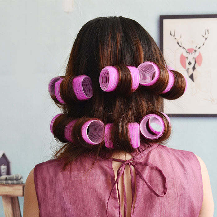 Self Grip Hair Curler Roller 24 Piece Set (12 Large; 12 Small) - Pink