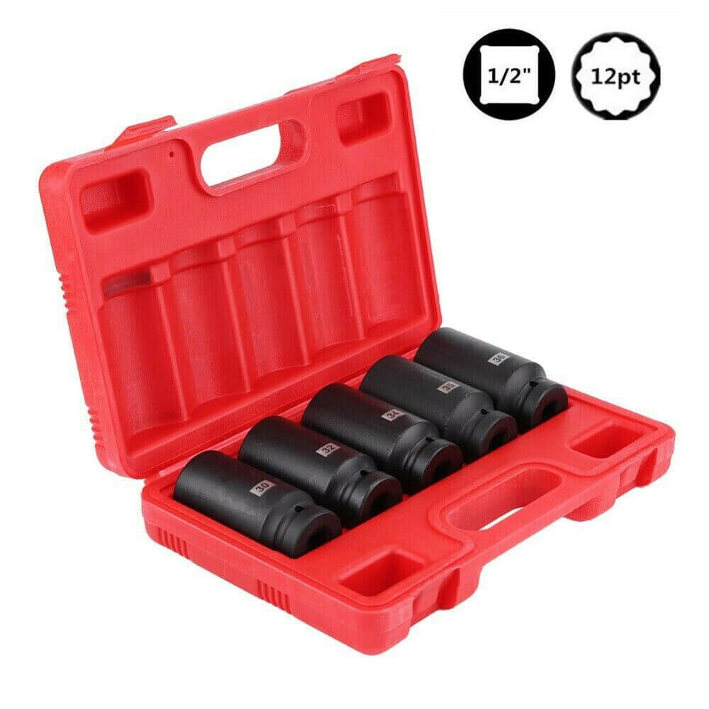 1/2'' Deep Spindle Axle Nut Socket Damaged Worn Lug Nut and Lock Remover 12 Point Kit