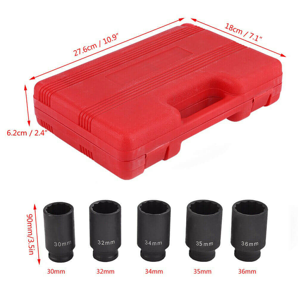 1/2'' Deep Spindle Axle Nut Socket Damaged Worn Lug Nut and Lock Remover 12 Point Kit