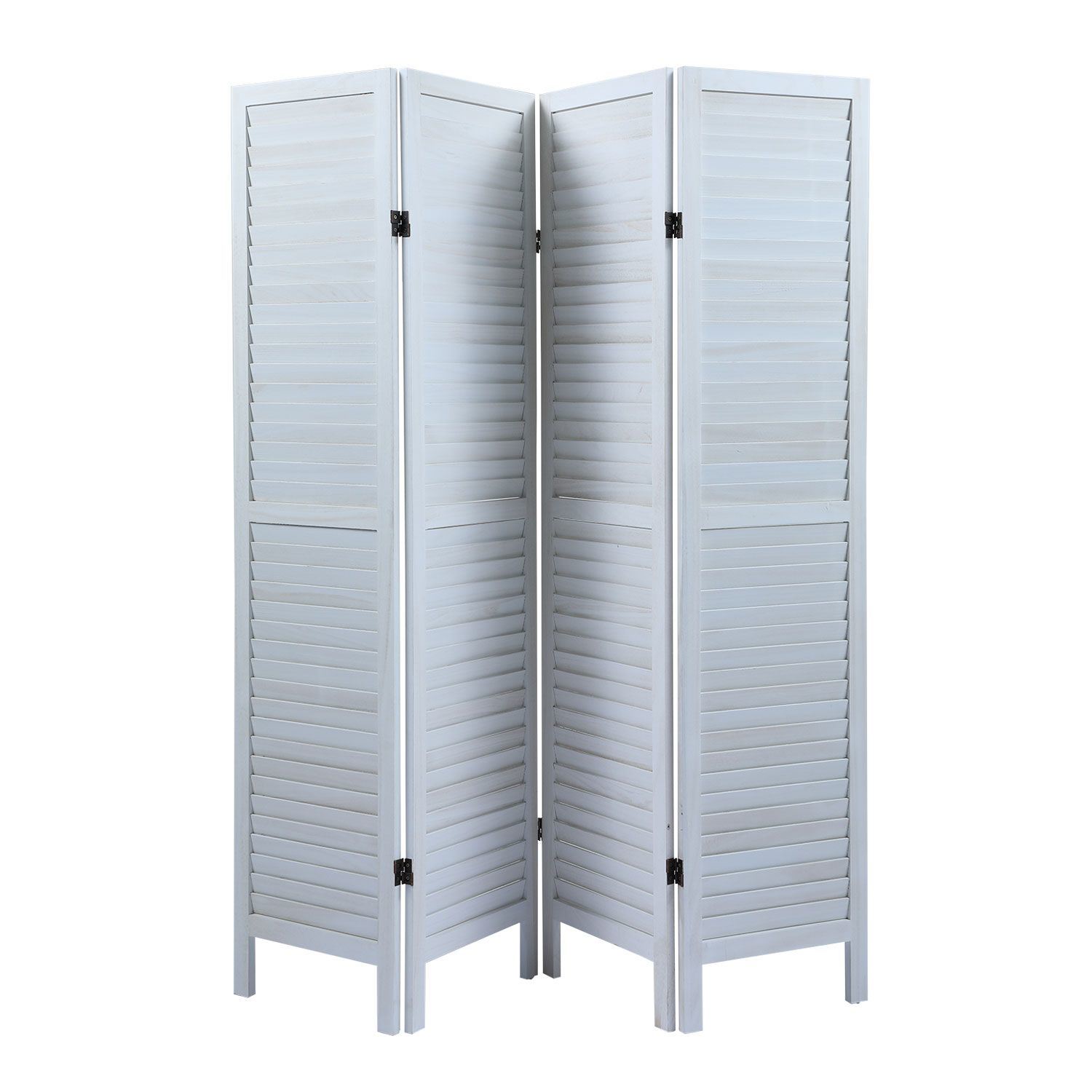 4-Panel Wood Room Divider Louver Partition Screen, 5.6 Ft. Tall Folding Privacy Screen for Home Office, Bedroom, Rustic Brown XH