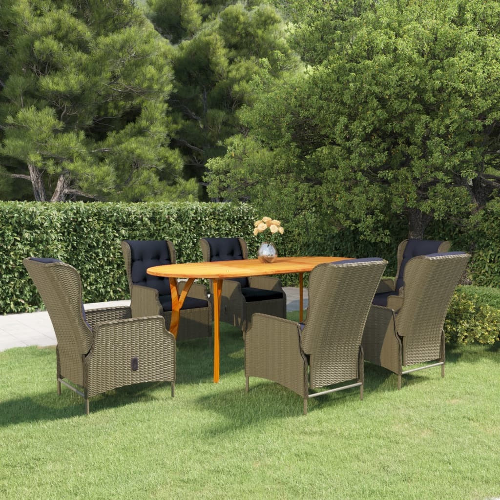 7 Piece Patio Dining Set Brown