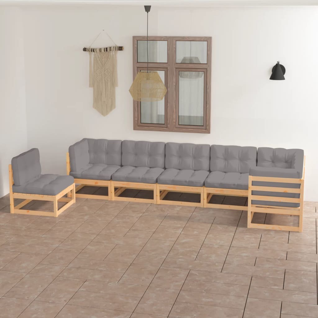 7 Piece Patio Lounge Set with Cushions Solid Pinewood