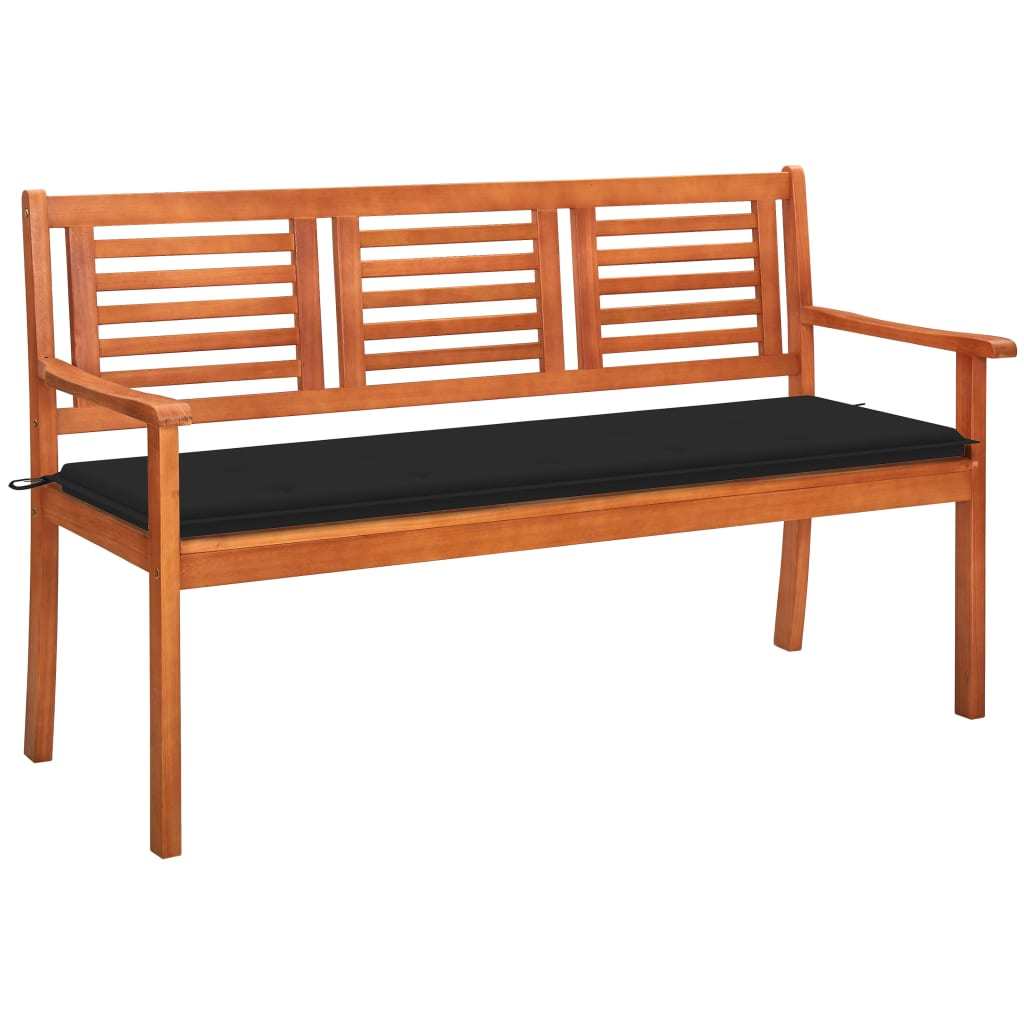 3-Seater Patio Bench with Cushion 23.3" Solid Eucalyptus Wood