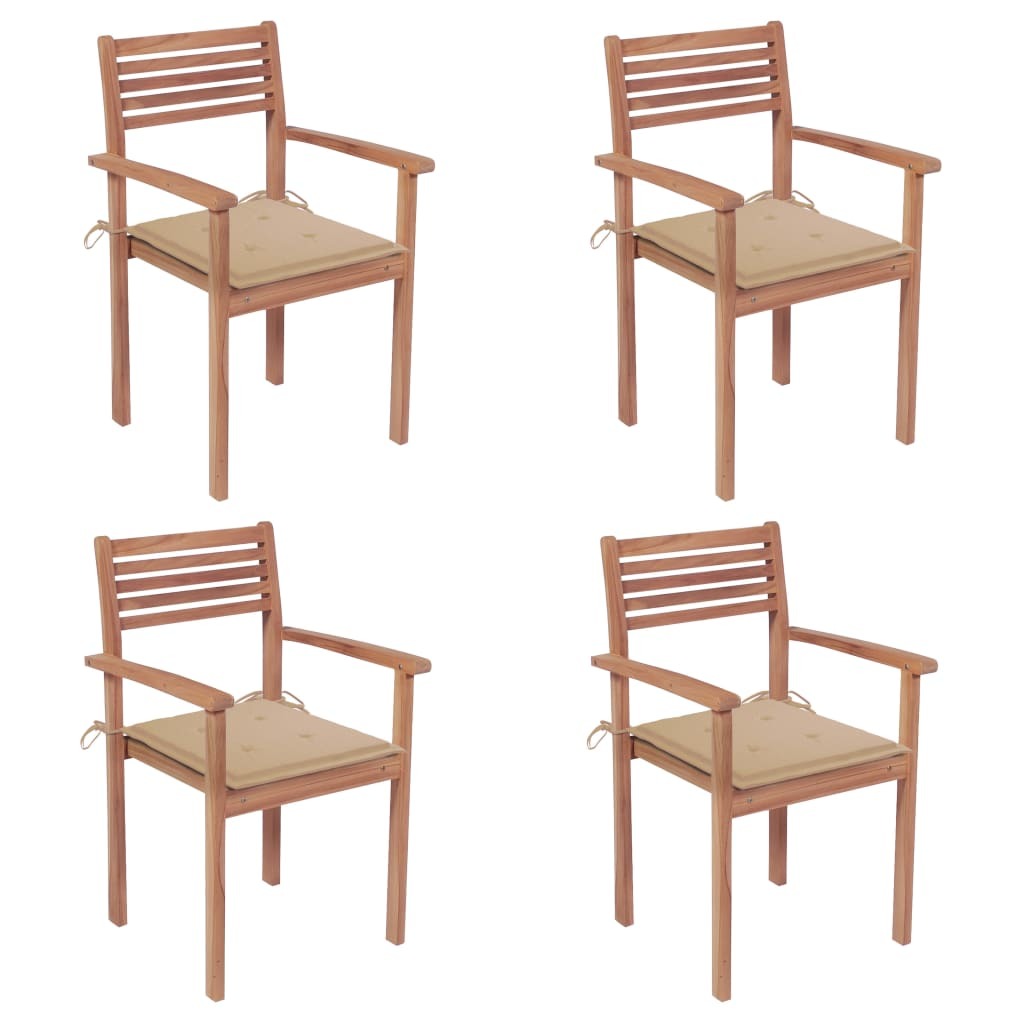 Patio Chairs 4 pcs with Beige Cushions Solid Teak Wood