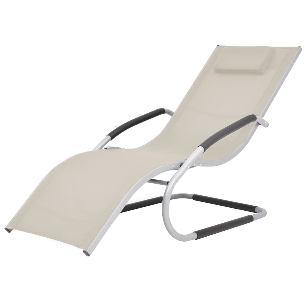 Sun Lounger with Pillow Aluminum and Textilene Cream