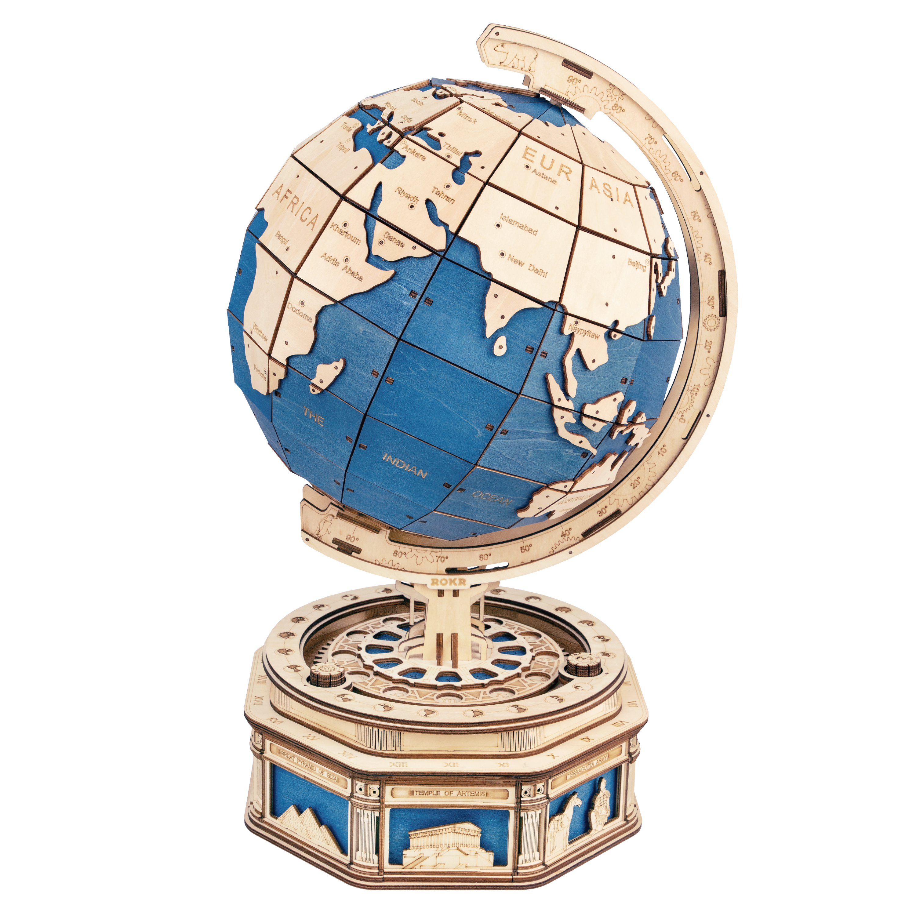 Robotime 567pcs Oversized DIY Rotatable 3D Globe Wooden Puzzle Game Assembly Toy Gift for Children Teens Adult ST002