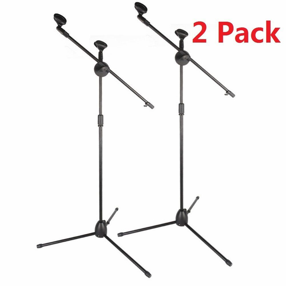 Tripod Boom Microphone Stand 360 Rotating Adjustable Metal Holder w/ 2 Mic Clip