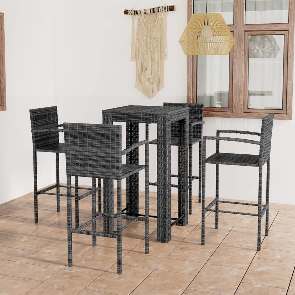 5 Piece Patio Bar Set with Armrest Poly Rattan Gray