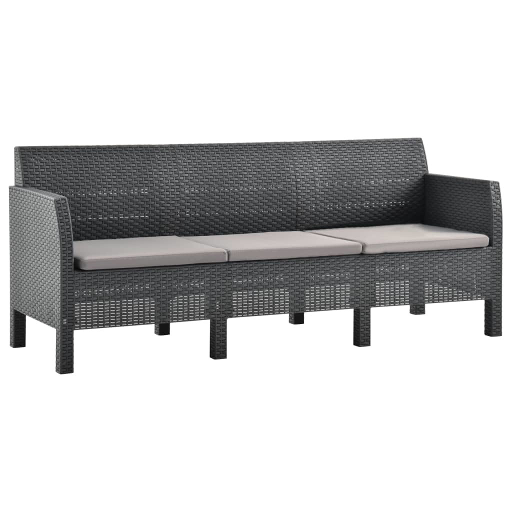 3-Seater Patio Sofa with Cushions Anthracite PP Rattan