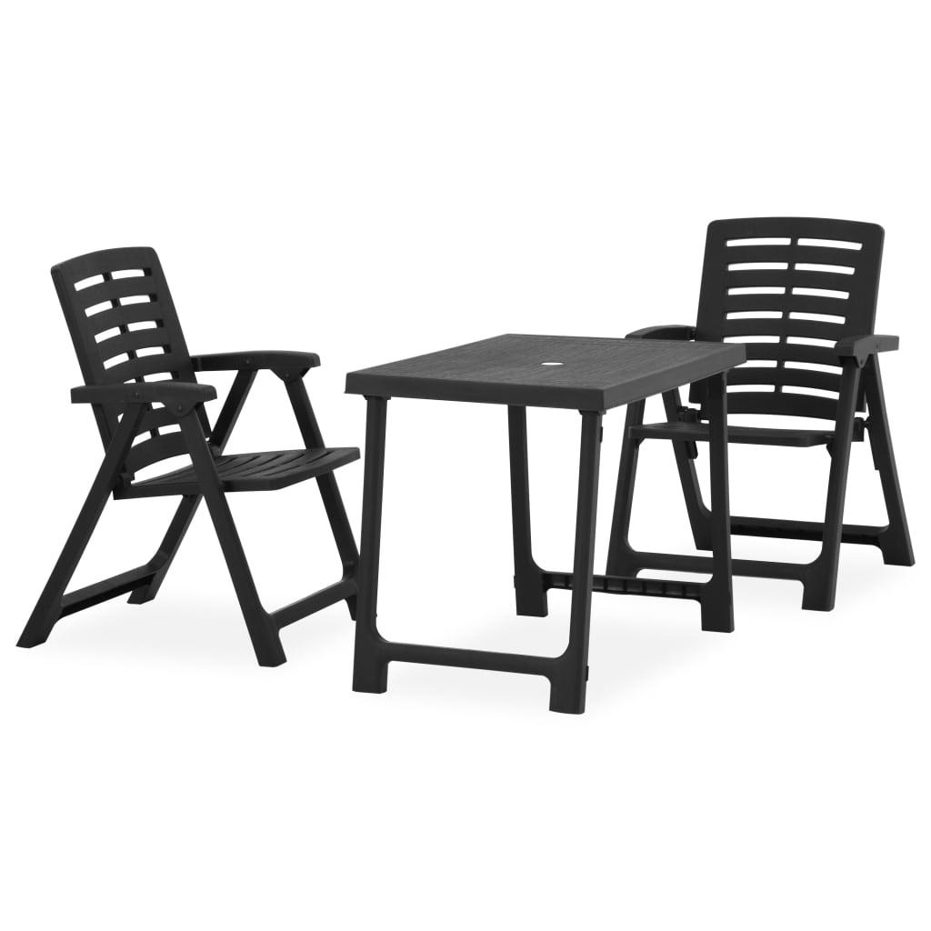 3 Piece Folding Bistro Set Plastic Gray