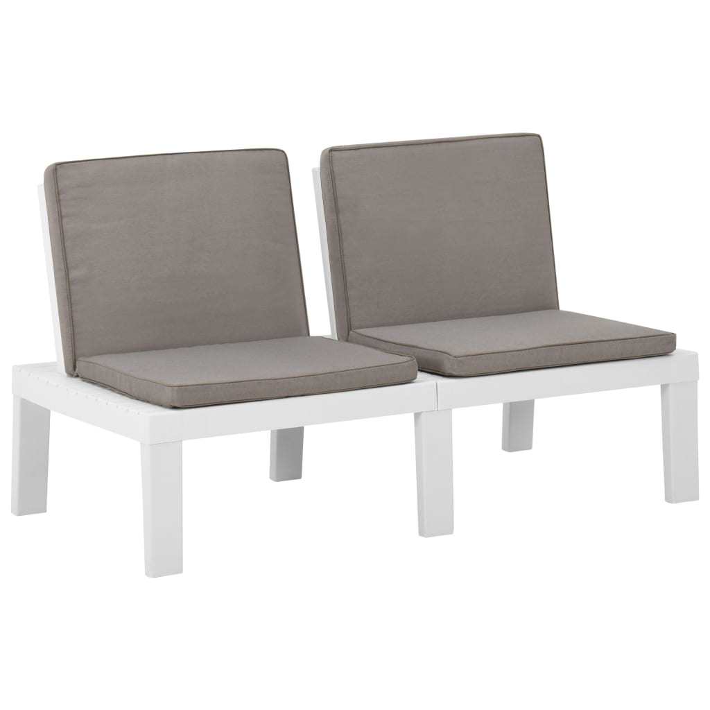 Patio Lounge Bench with Cushion Plastic White