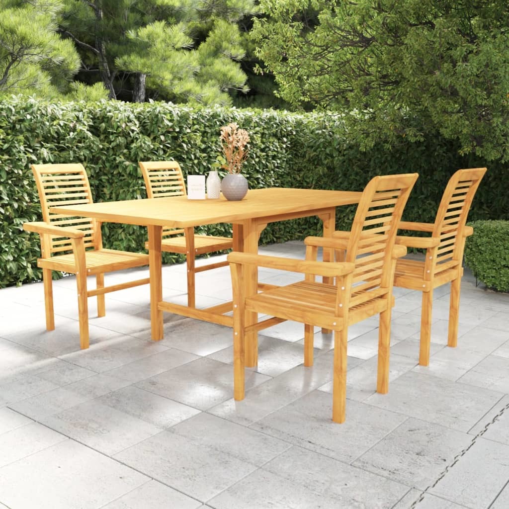 5 Piece Patio Dining Set Solid Teak Wood