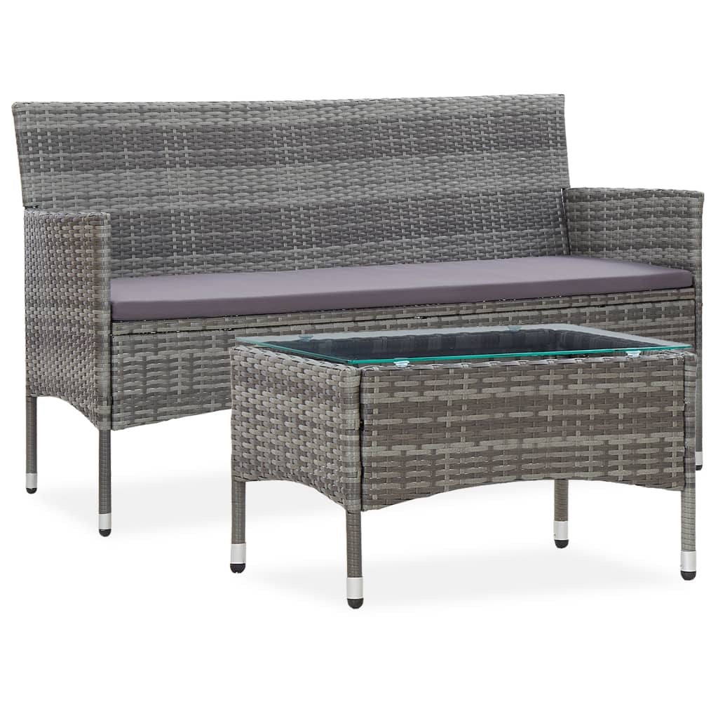 2 Piece Patio Lounge Set with Cushion Poly Rattan Gray