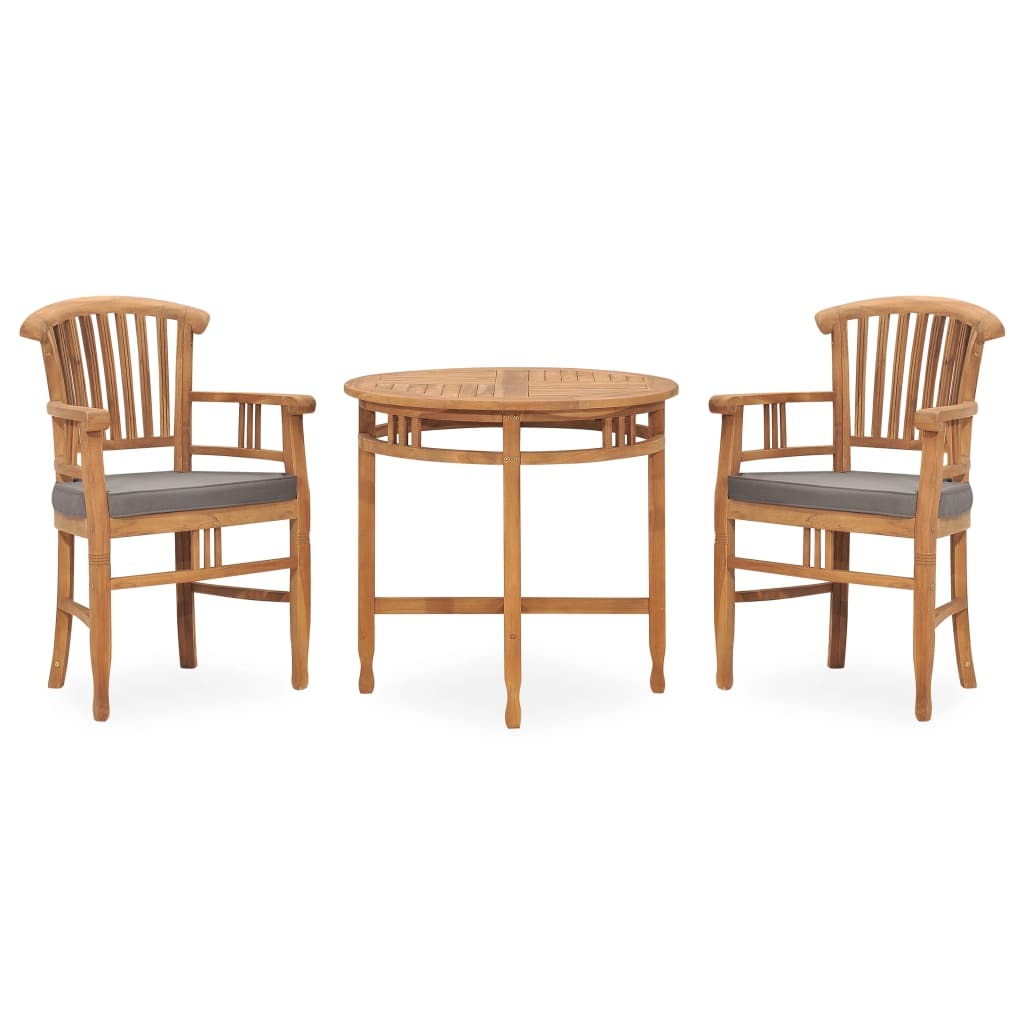 3 Piece Patio Dining Set with Cushions Solid Teak Wood