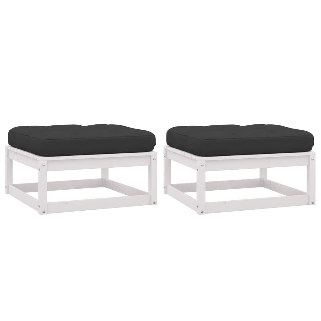 Patio Footstools with Cushions 2 pcs White Solid Wood Pine