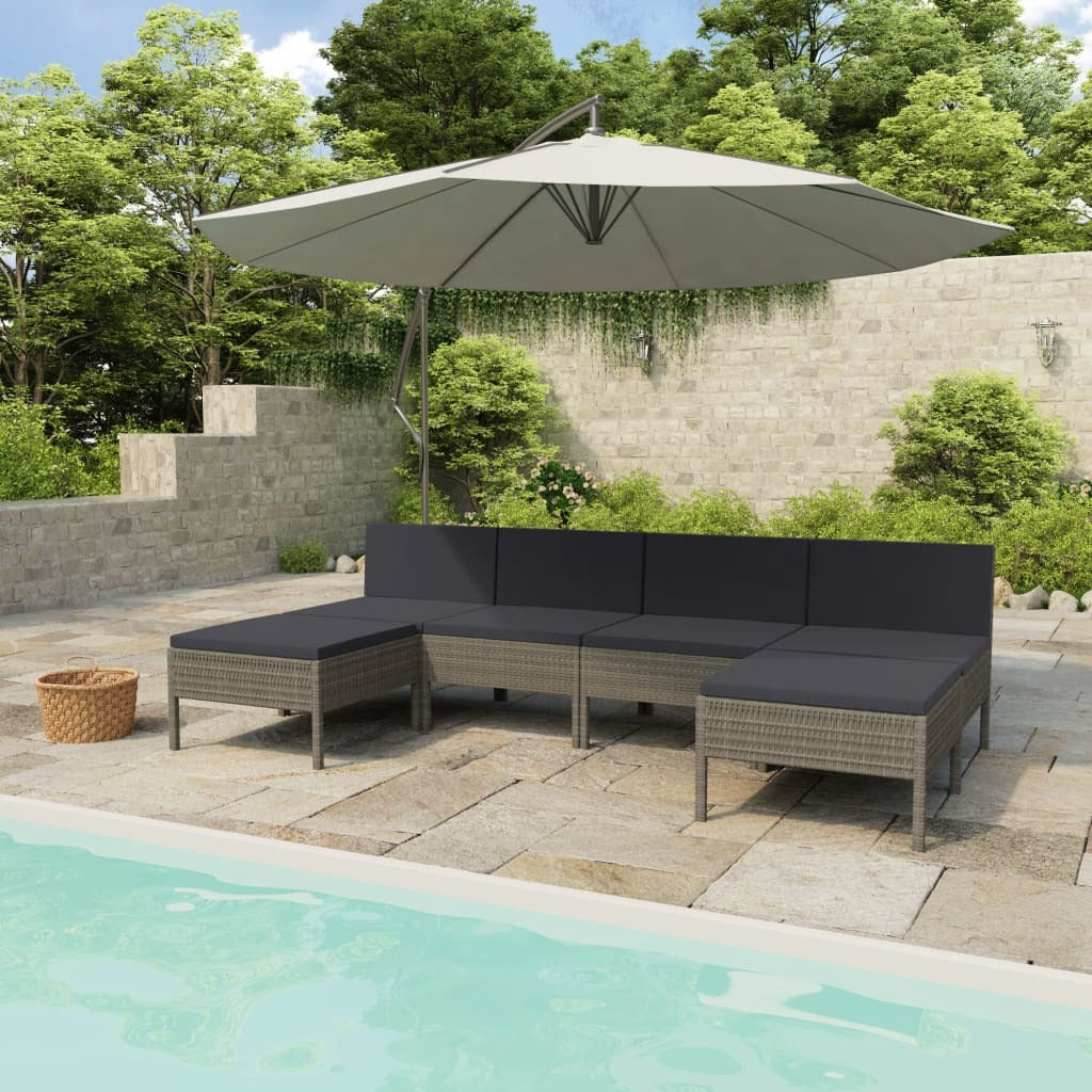 6 Piece Patio Lounge Set with Cushions Poly Rattan Gray