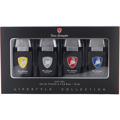 LAMBORGHINI VARIETY by Tonino Lamborghini 4 PIECE VARIETY WITH PRESTIGIO & MITICO & INTENSO & ACQUA AND ALL ARE EDT 0.5 OZ