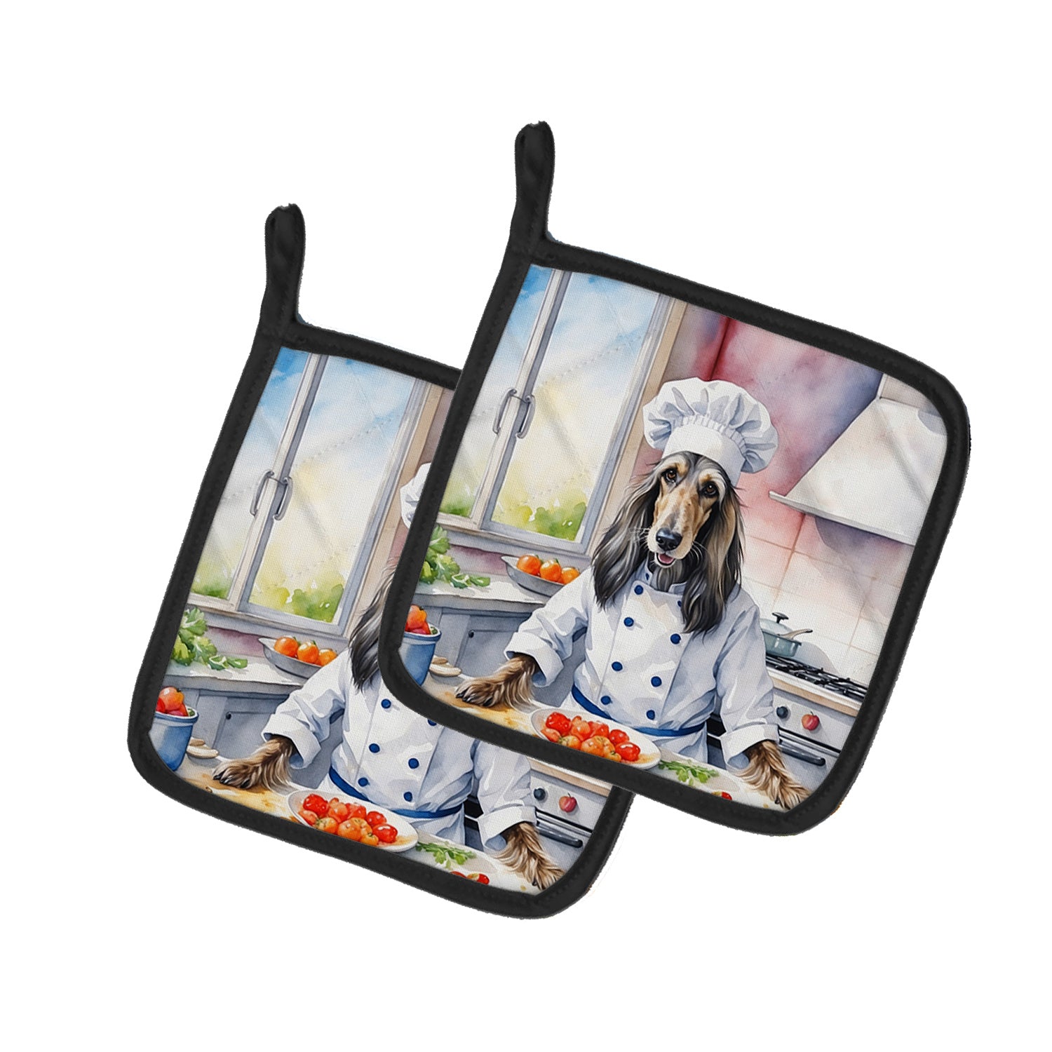 Afghan Hound The Chef Pair of Pot Holders Kitchen Heat Resistant Pot Holders Sets Oven Hot Pads for Cooking Baking BBQ, 7 1/2 x 7 1/2