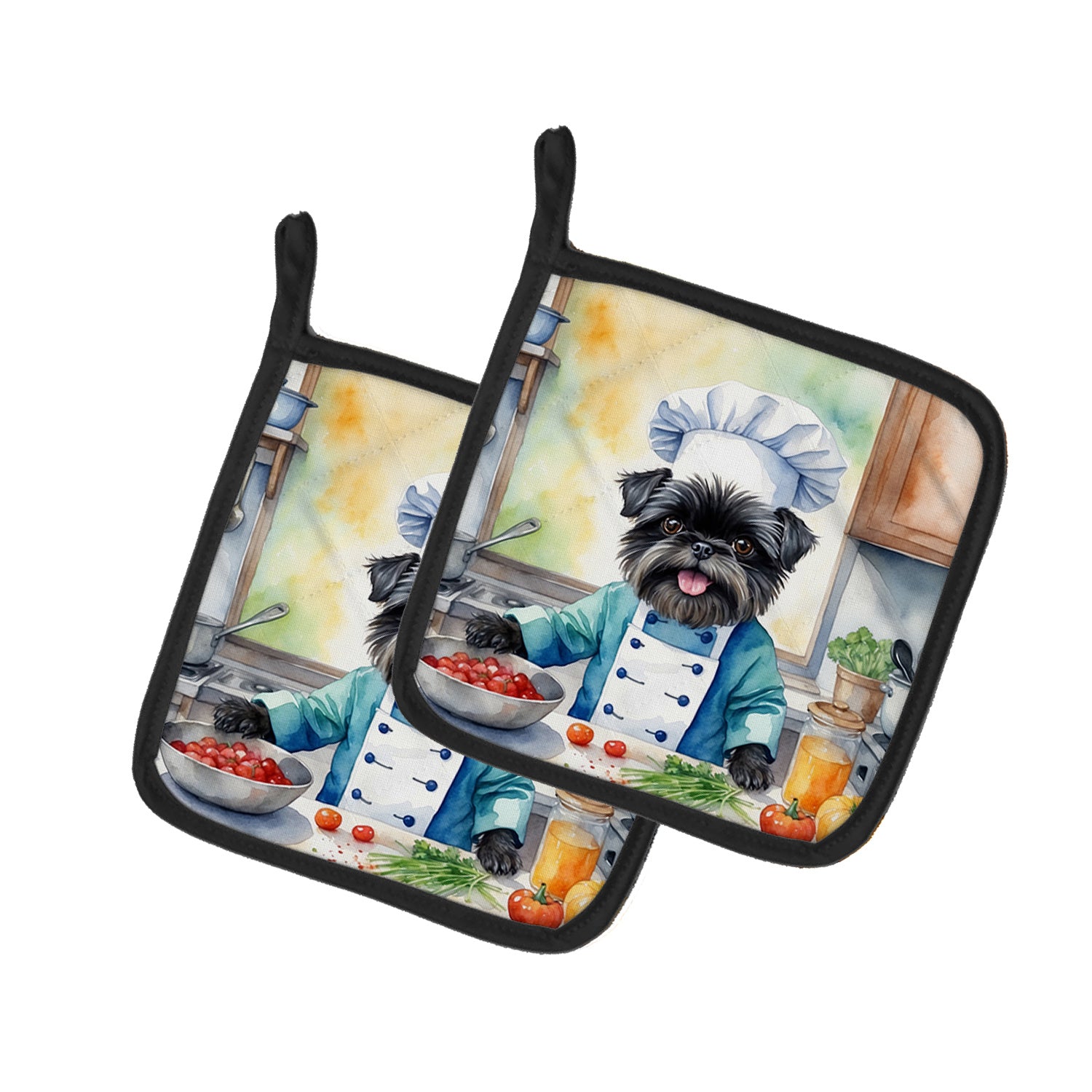 Affenpinscher The Chef Pair of Pot Holders Kitchen Heat Resistant Pot Holders Sets Oven Hot Pads for Cooking Baking BBQ, 7 1/2 x 7 1/2