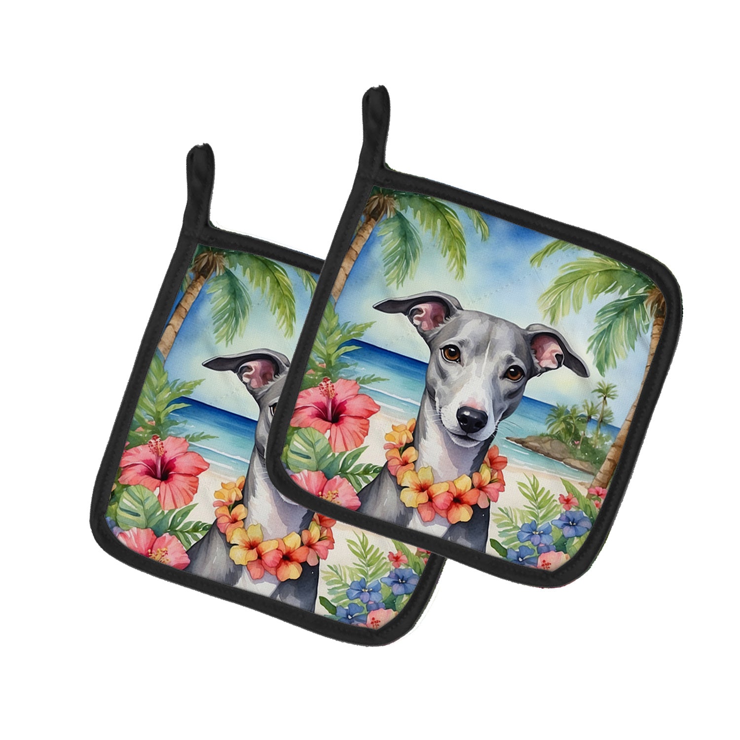 Whippet Luau Pair of Pot Holders Kitchen Heat Resistant Pot Holders Sets Oven Hot Pads for Cooking Baking BBQ, 7 1/2 x 7 1/2