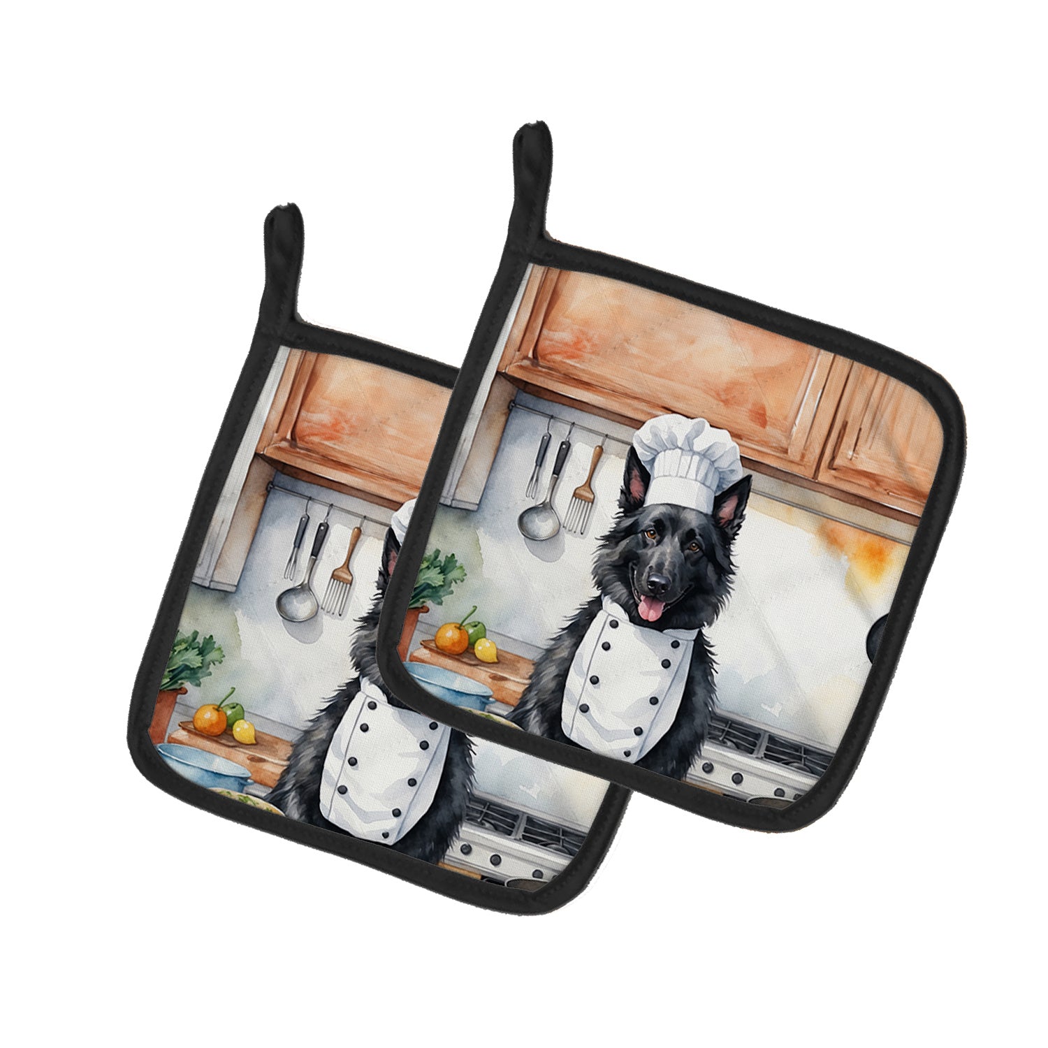 Belgian Sheepdog The Chef Pair of Pot Holders Kitchen Heat Resistant Pot Holders Sets Oven Hot Pads for Cooking Baking BBQ, 7 1/2 x 7 1/2