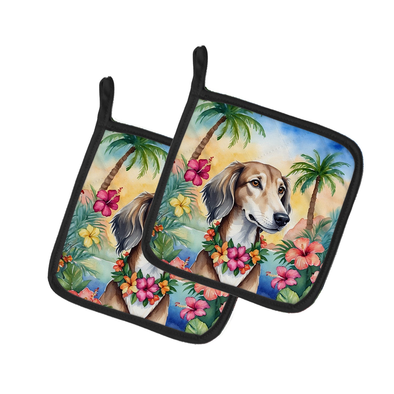 Saluki Luau Pair of Pot Holders Kitchen Heat Resistant Pot Holders Sets Oven Hot Pads for Cooking Baking BBQ, 7 1/2 x 7 1/2