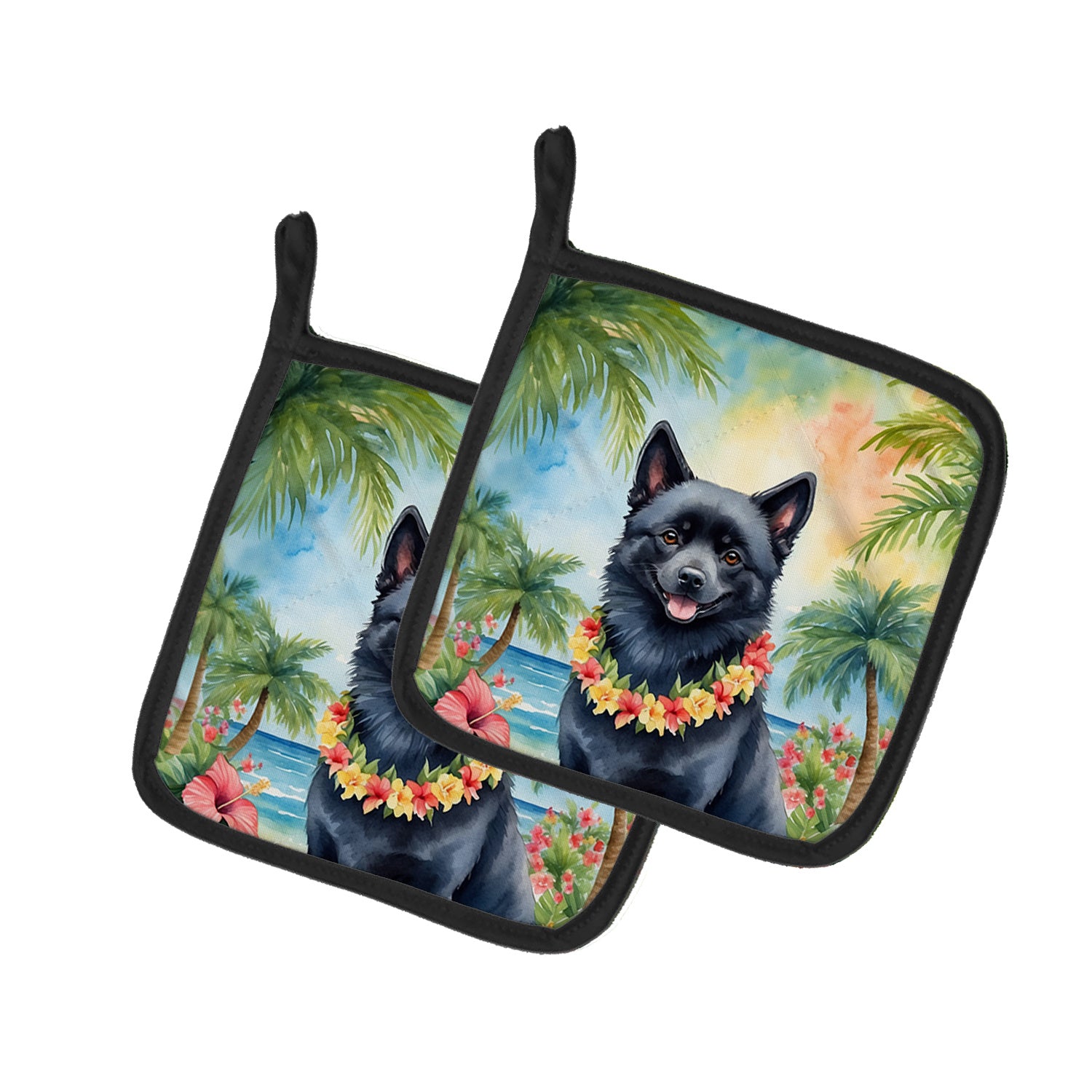 Schipperke Luau Pair of Pot Holders Kitchen Heat Resistant Pot Holders Sets Oven Hot Pads for Cooking Baking BBQ, 7 1/2 x 7 1/2