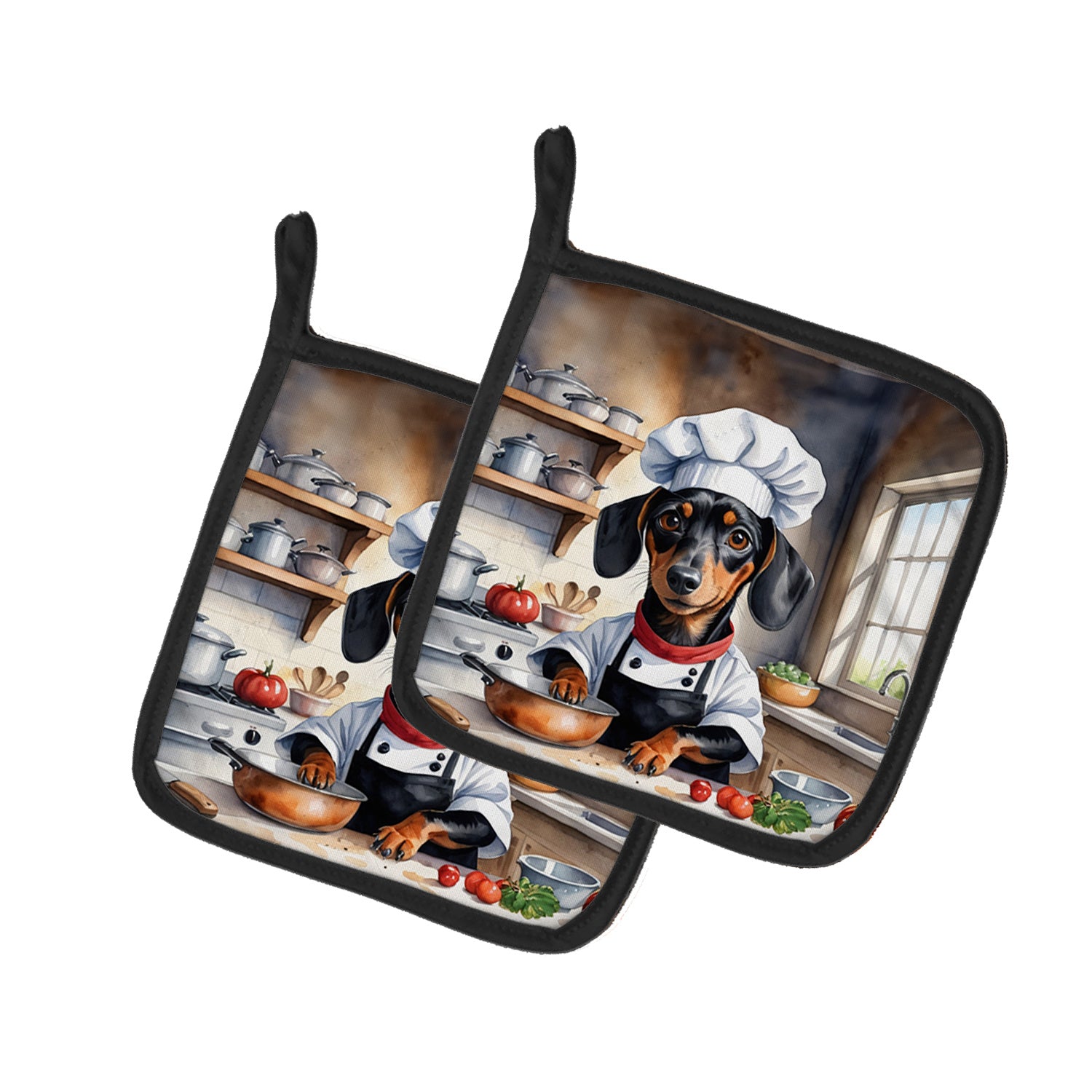 Dachshund The Chef Pair of Pot Holders Kitchen Heat Resistant Pot Holders Sets Oven Hot Pads for Cooking Baking BBQ, 7 1/2 x 7 1/2