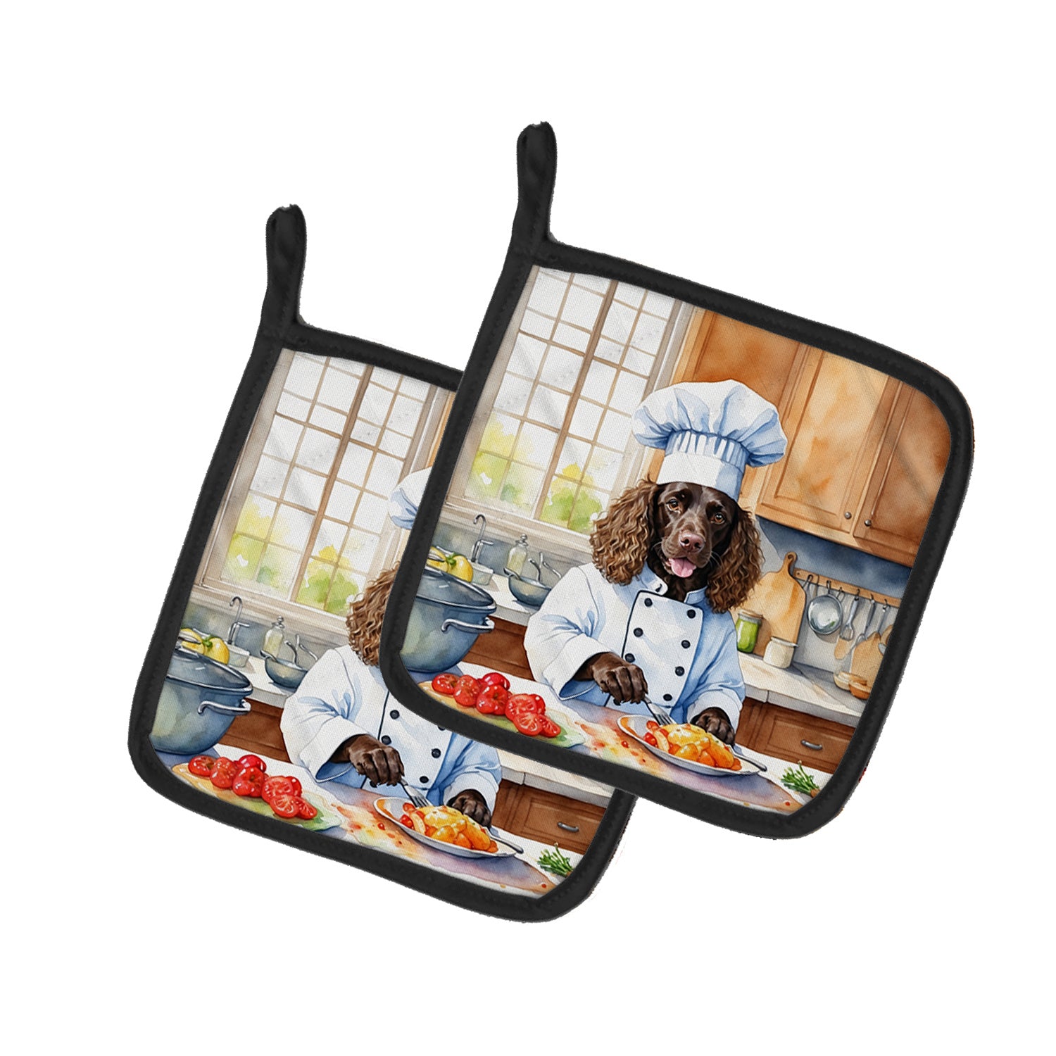 American Water Spaniel The Chef Pair of Pot Holders Kitchen Heat Resistant Pot Holders Sets Oven Hot Pads for Cooking Baking BBQ, 7 1/2 x 7 1/2